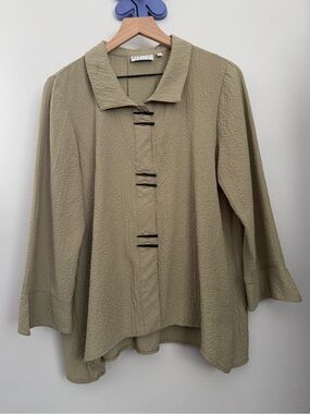 Habitat Medium Button Up Long Sleeve Shirt Oversized Lagen Tunic Neutral Boho